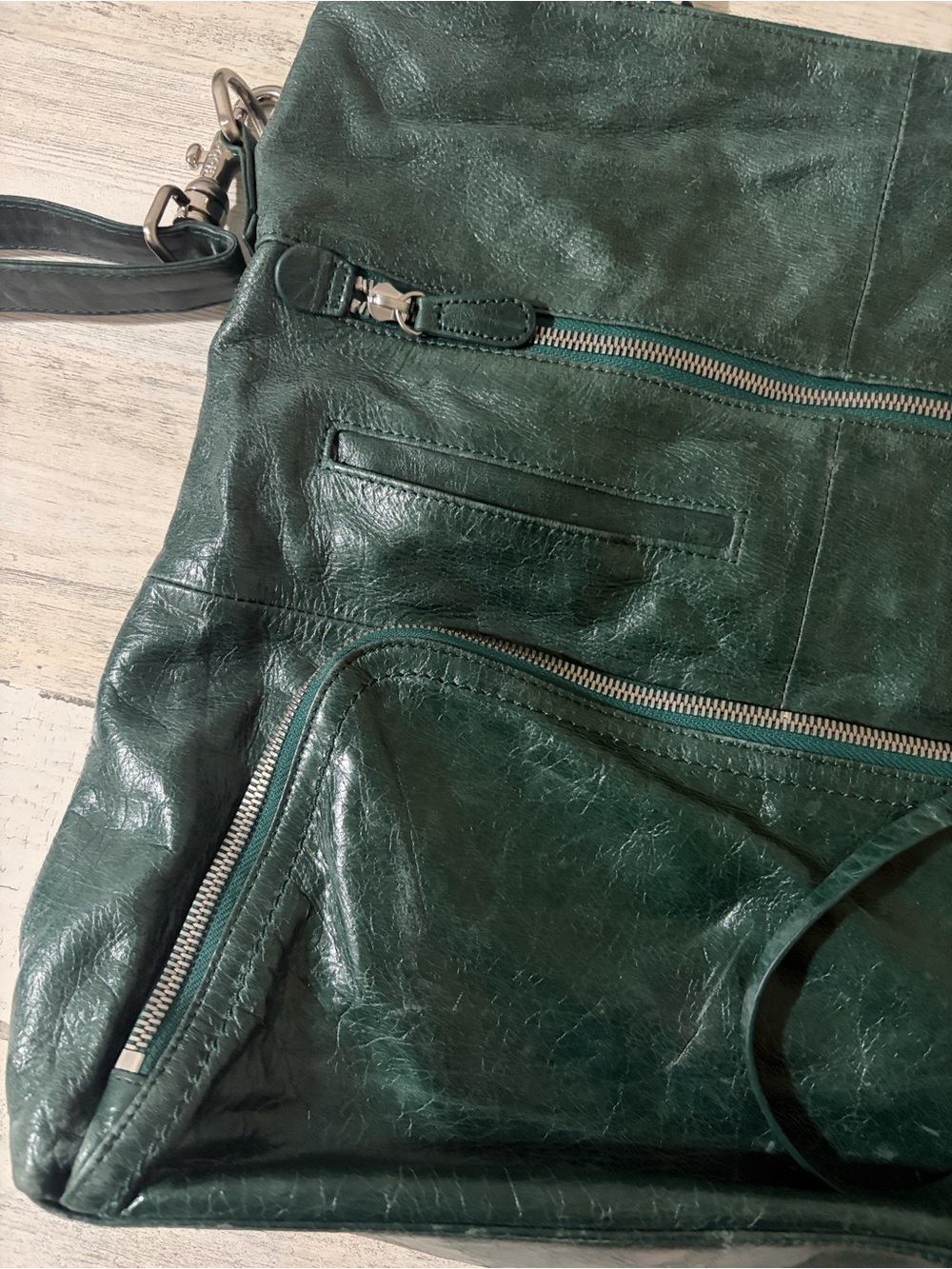 HOBO Dark Green Leather Convertible Crossbody Satchel - Picture 2 of 13